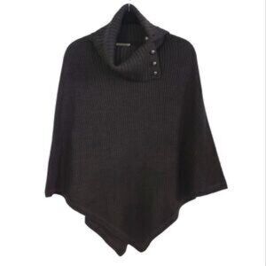 MICHAEL Michael Kors Women's Wide-Rib Button Turtleneck Poncho Black NWT